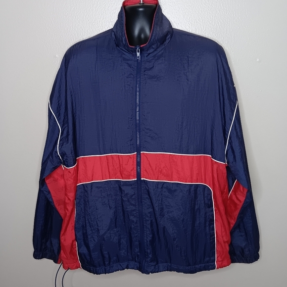 Vintage 80s 90s Athletic Works Mens Large Nylon Jacket Full Zip Windbreaker Navy - Picture 3 of 10